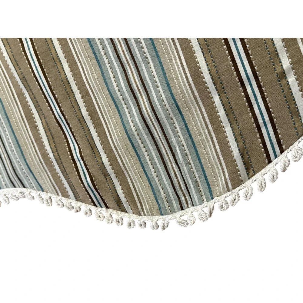 Vintage Set 12 Striped Valances Scalloped Fringe Trim Short Curtains Blue Brown